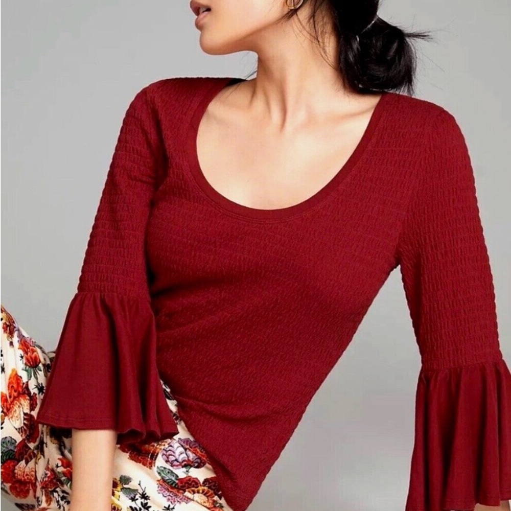 NWT Anthropologie Deep Red Bell Sleeve Blouse